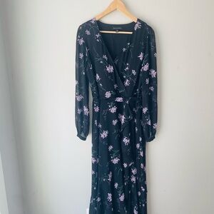 Banana Republic Black and Purple Floral Long Sleeve Maxi